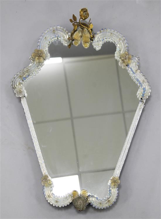 A Venetian style cartouche shaped wall mirror, W.2ft 6in.
